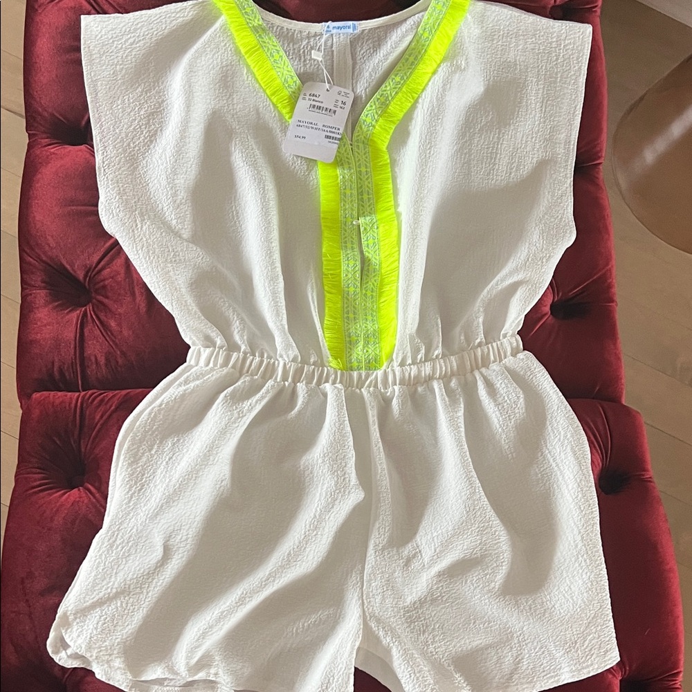 Cat & Jack White Romper with Neon Yellow Trim